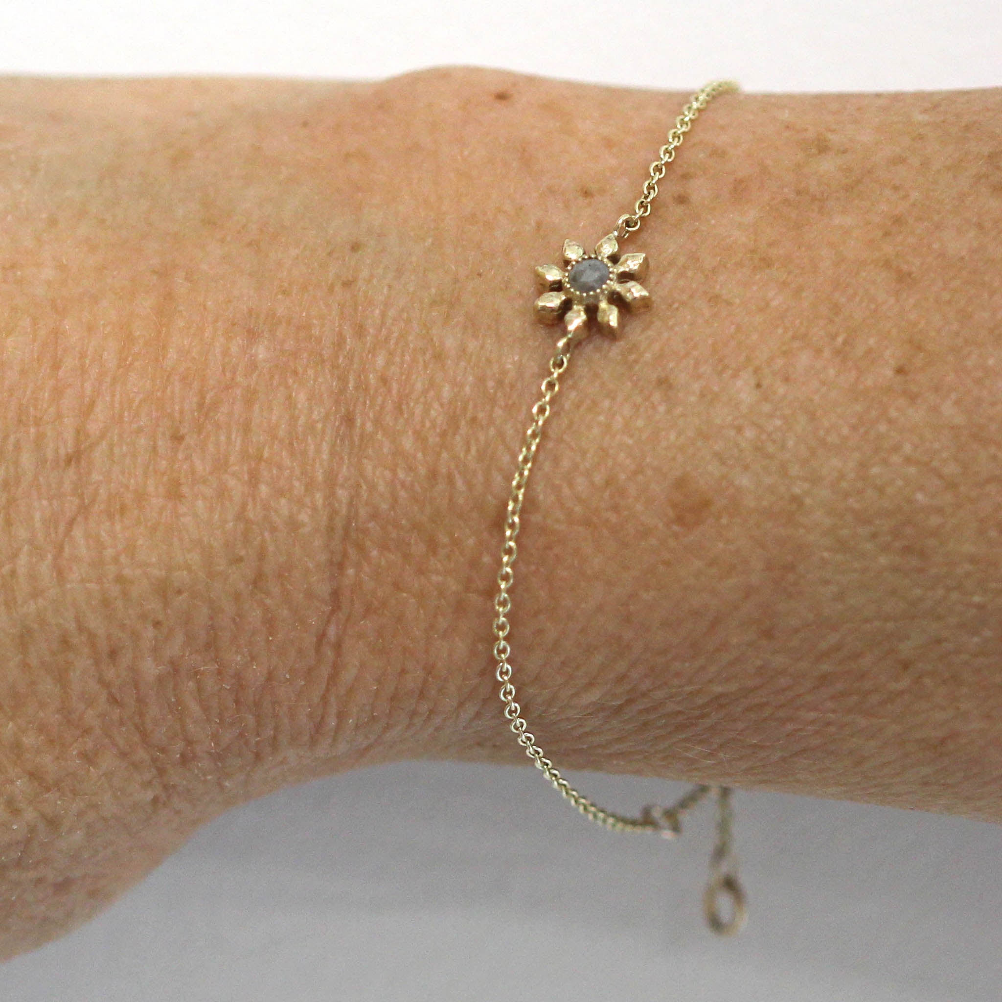 9ct Recycled Gold Rose Cut Diamond Flower Bracelet